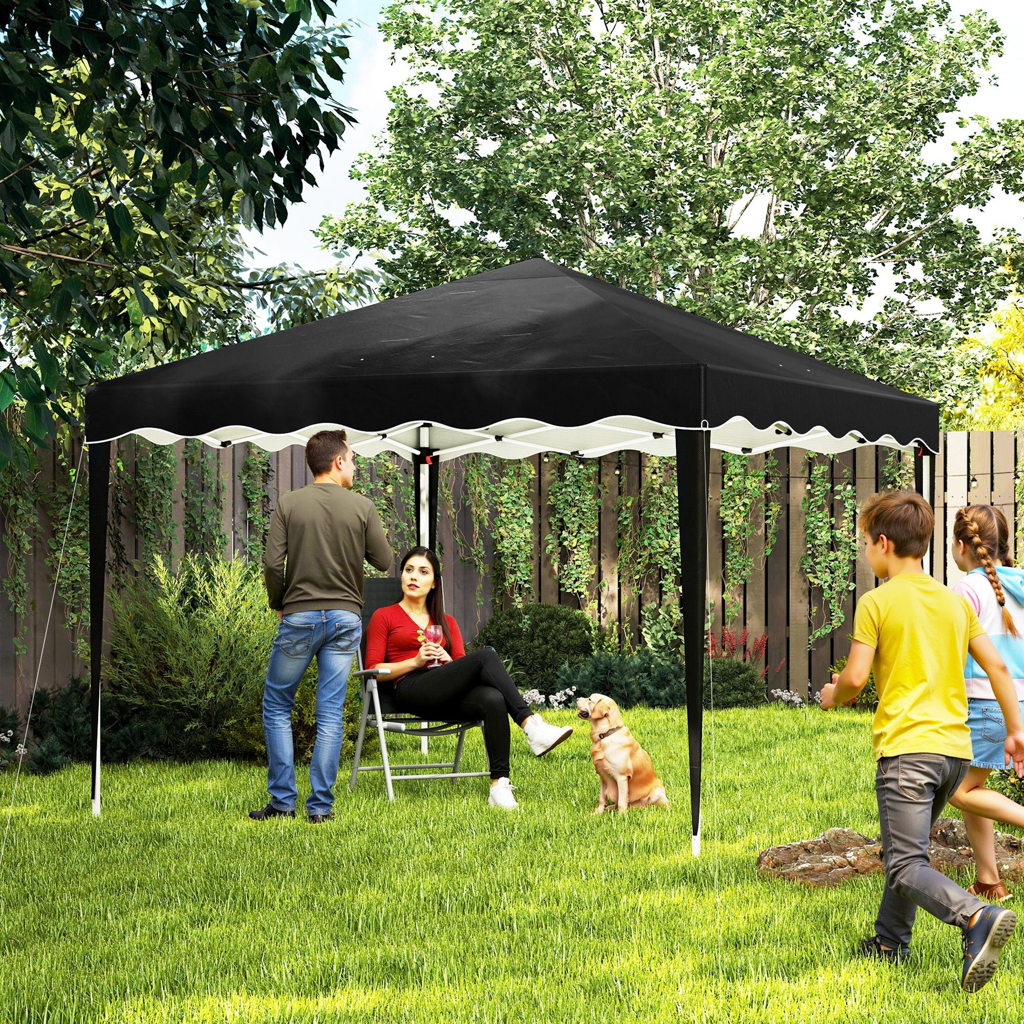 Set of 3 Adjustable Height Pop-Up Gazebos with Carry Bag - Black