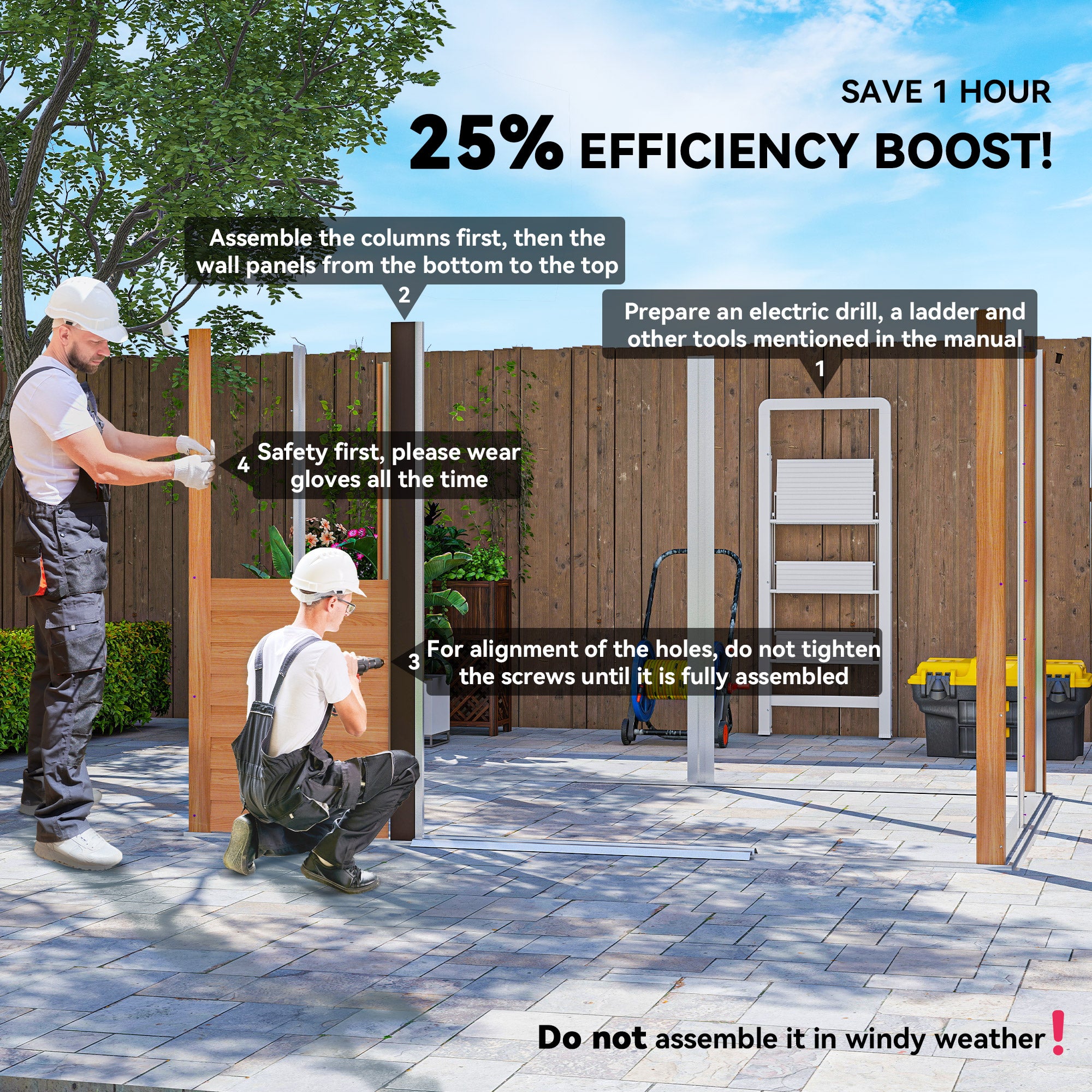 9 x 6ft Galvanised Steel Shed with Double Sliding Doors with 4 Ventilation Slots - Brown Wood-Effect