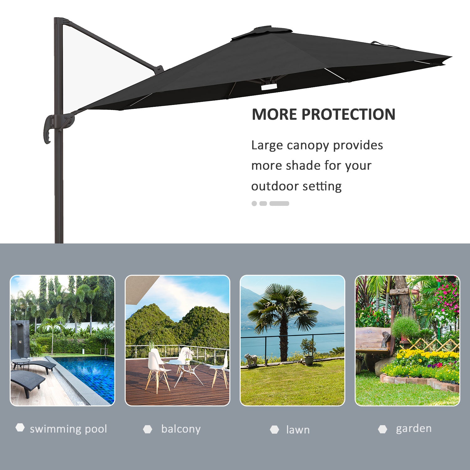 Cantilever Parasol, with LED Lights and Cross Base - Dark Grey