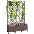 Plastic Raised Planter with Trellis, Self Watering Raised Bed for Garden with Wheels, Drainage Holes and Plugs