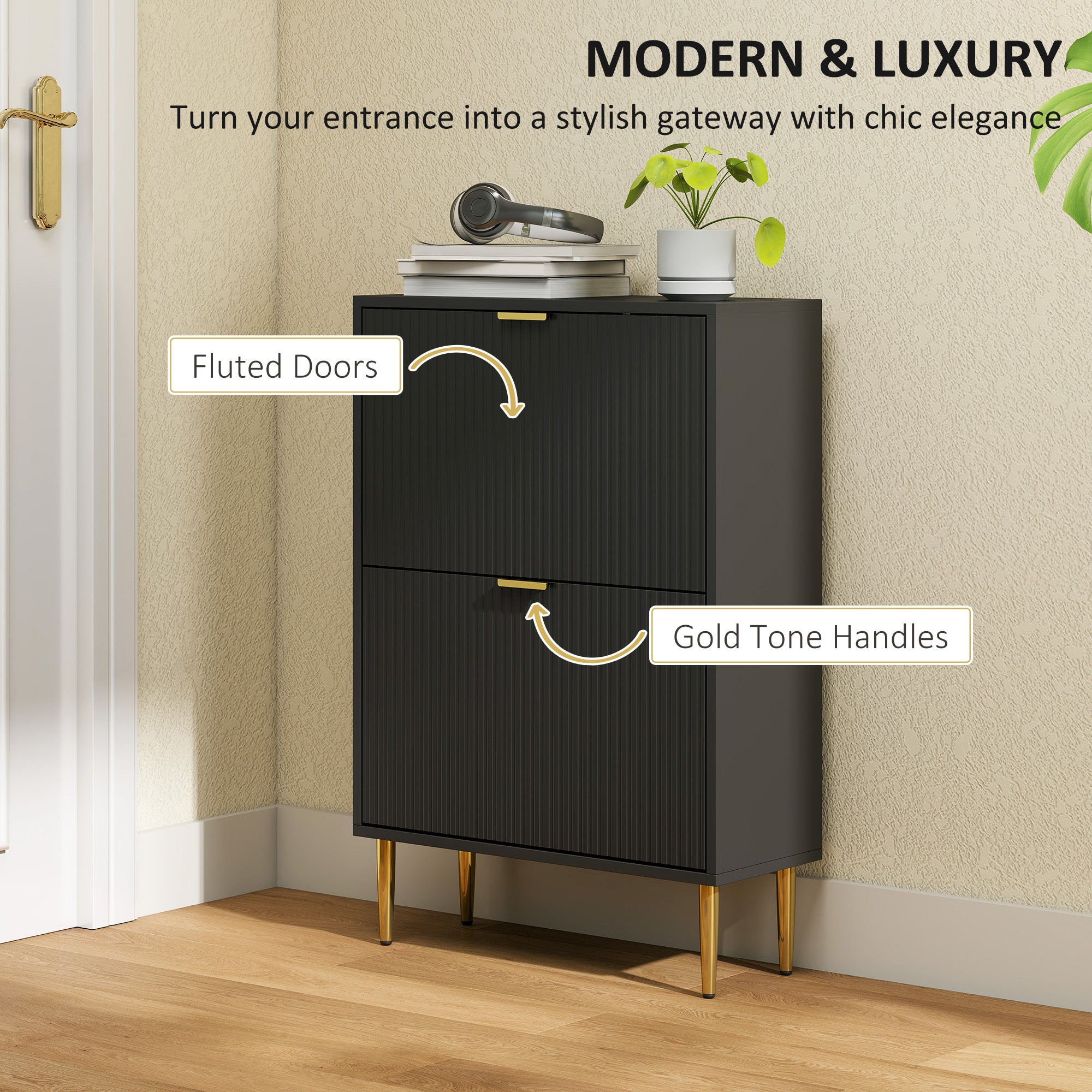 Elegant Two-Drawer Shoe Cabinet - Black