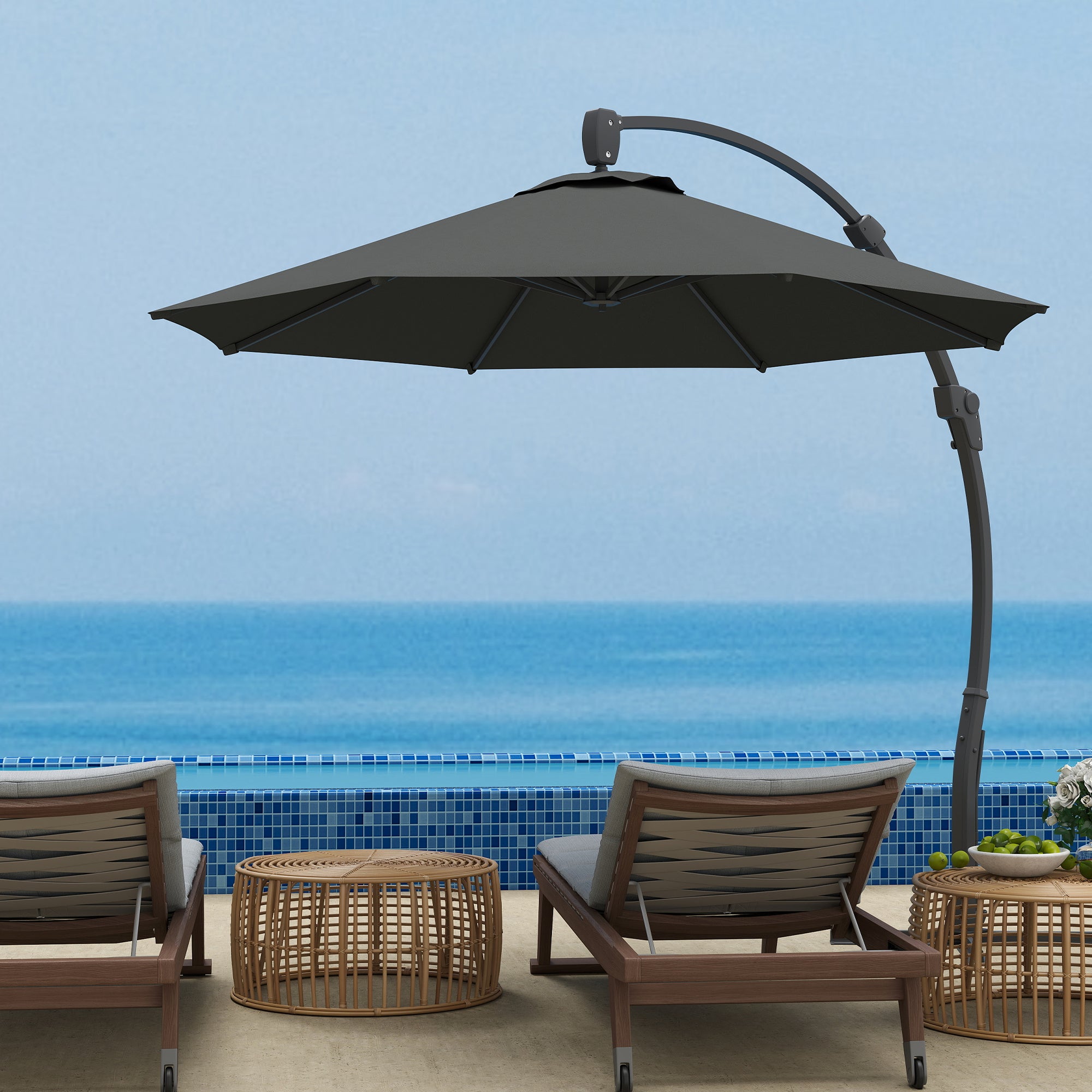 3 Metre Garden Cantilever Parasol Set with Aluminium Frame and Grey Canopy