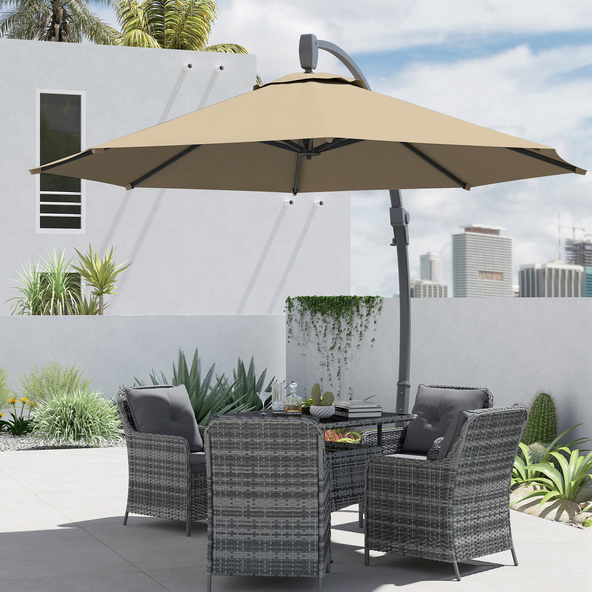 3 Metre Aluminium Cantilever Parasol with 360° Rotation - Khaki
