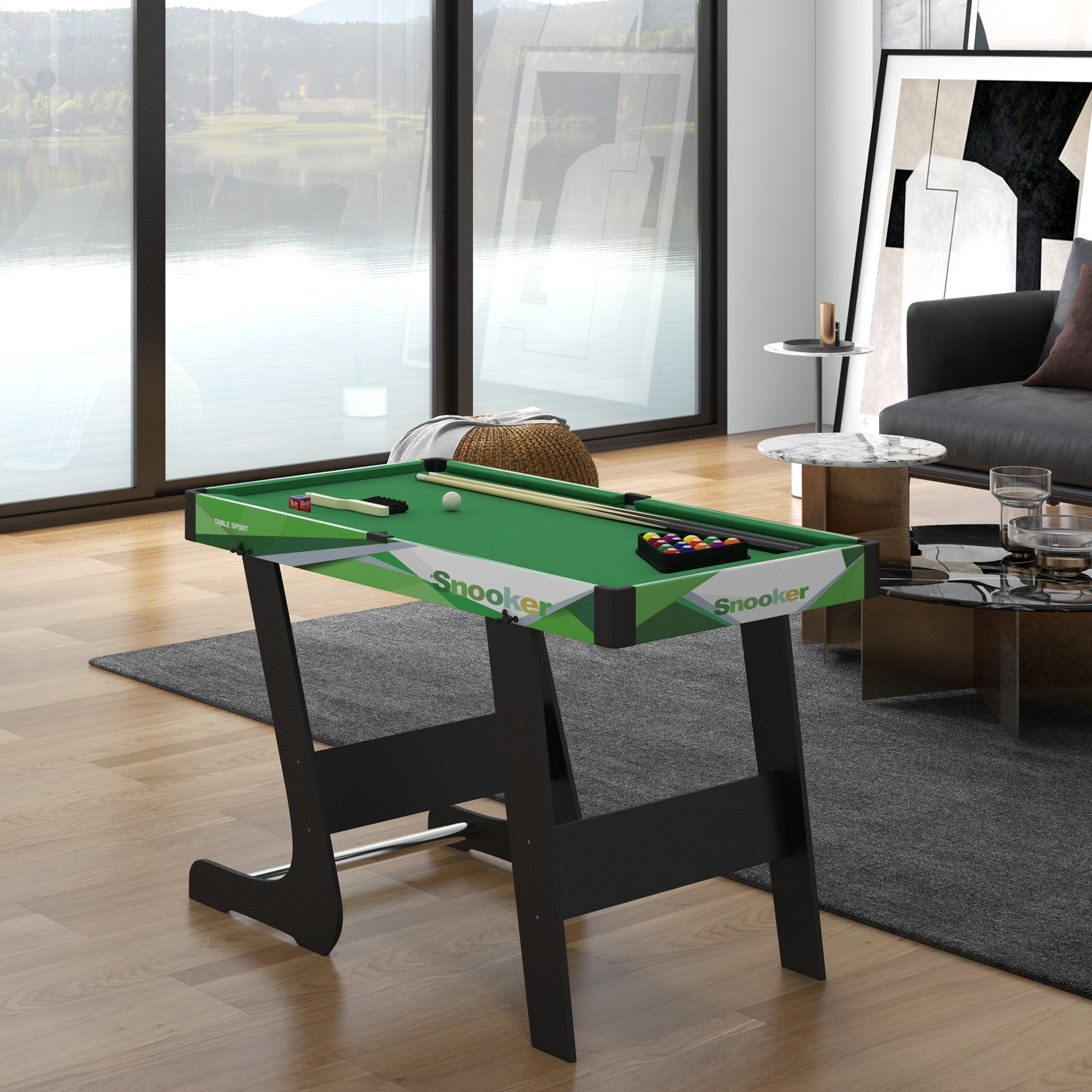 104cm Folding Mini Pool Table Set with 2 Cues, 16 Balls, Chalk, Triangle, Brush, Green