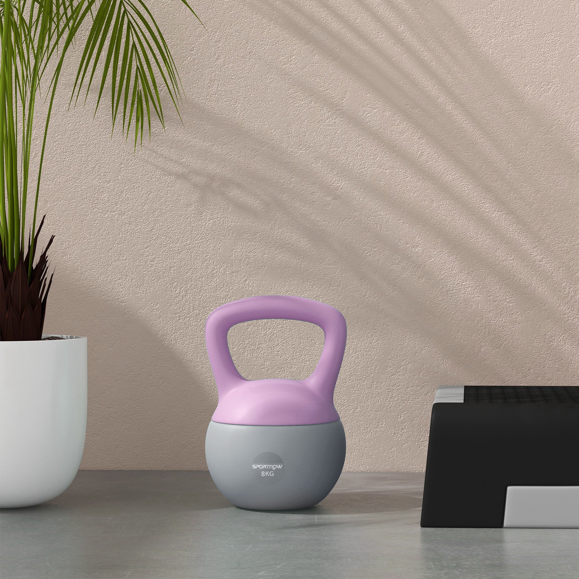 Soft Kettlebell, 8kg Kettle Bell with Non-Slip Handle for Home Gym Weight Lifting and Strength Training, Purple and Grey