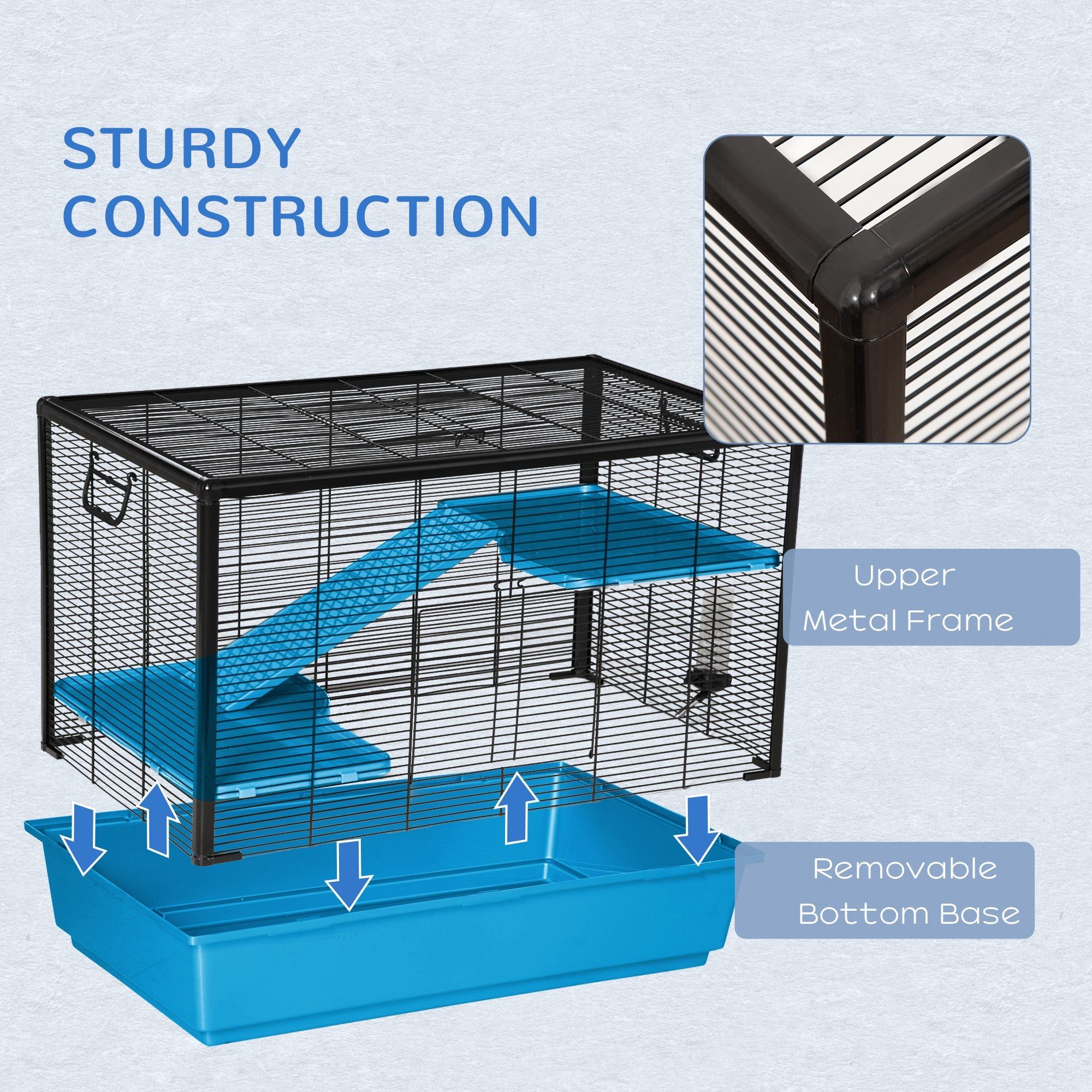 Indoor Small Animal Cage Habitat for Guinea Pigs Hamsters Chinchillas With Accessories, 80x48x58 cm, Light Blue