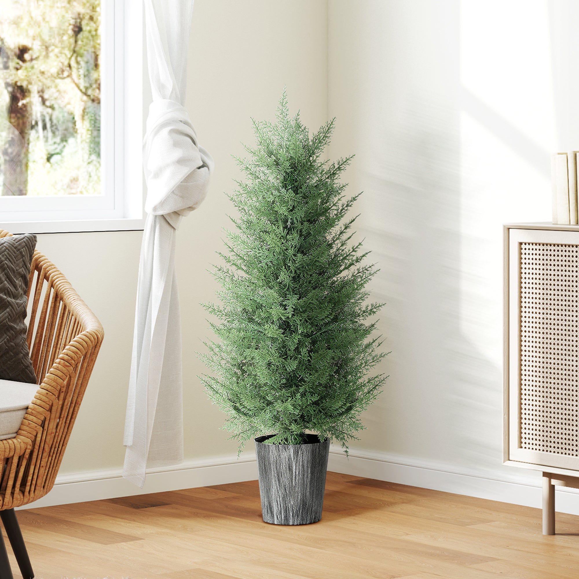 90cm Artificial Cypress Trees Set of 2, UV Resistant Artificial Plants with Decorative Pot, Fake Plants for Indoor Outdoor Decor, Green