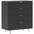 Elegant Four-Drawer Bedside Table with Gold Handles - Black