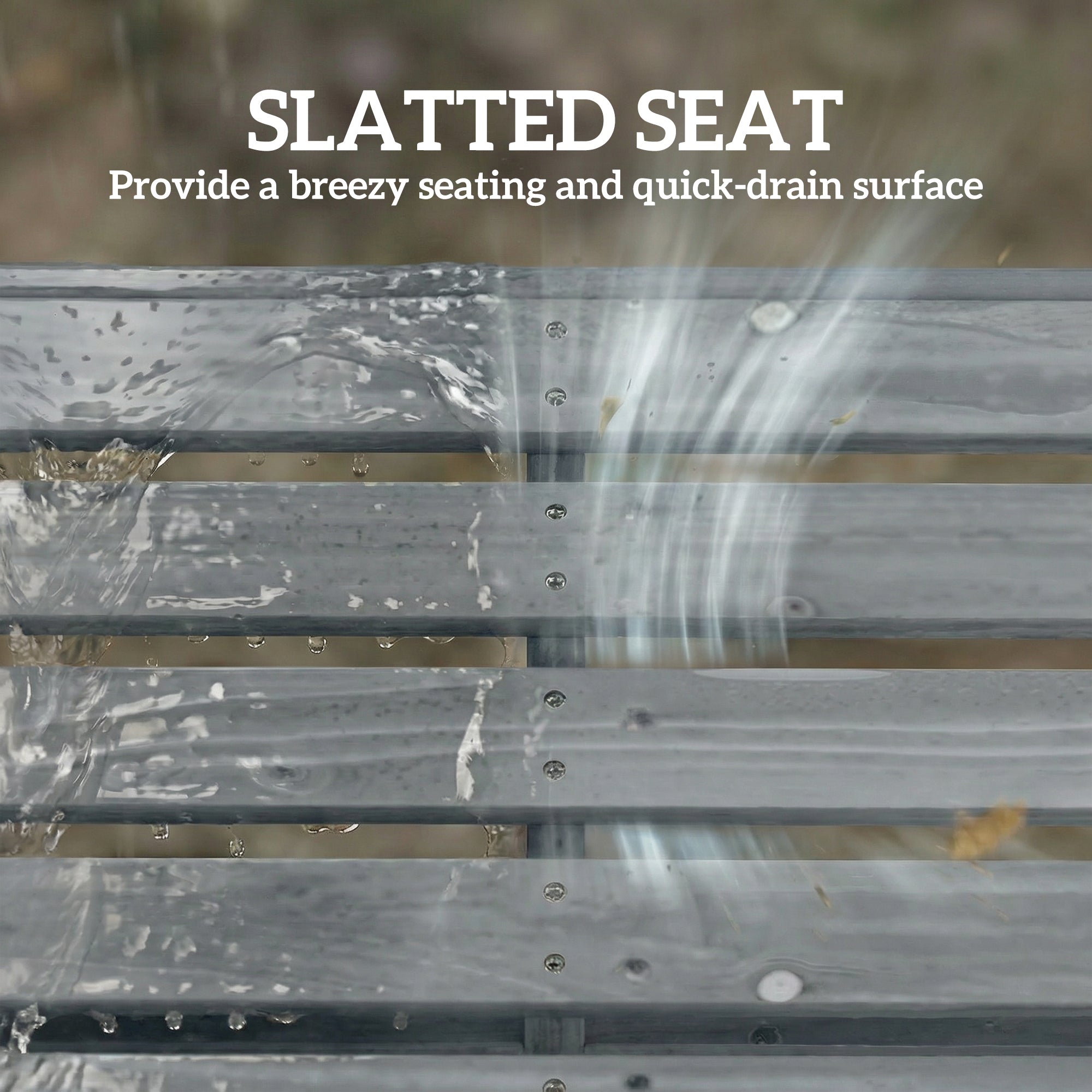 Wooden Outdoor Bench, 2 Seater Garden Bench, Backless Patio Bench with Slatted Curved Seat, Grey Embossed Finish