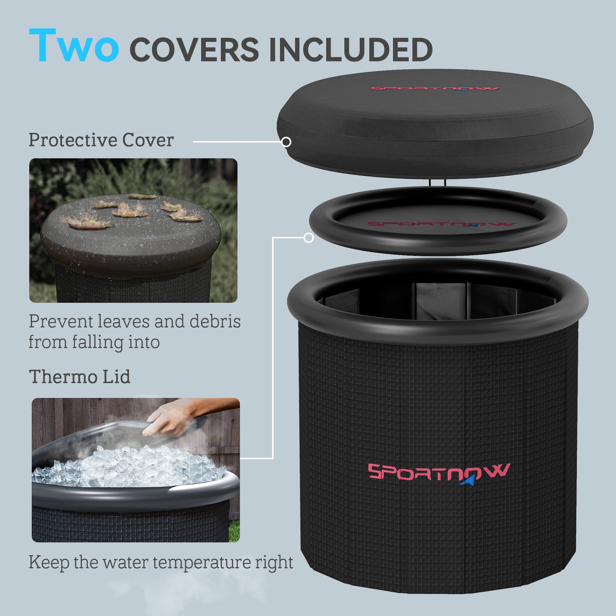 Ice Bath Tub Outdoor, 300L Portable Cold Water Therapy Tub, Recovery Cold Plunge Pool with Lid, Cover and Carry Bag for Athletes, Black