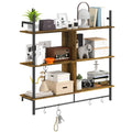 Three-Tier Floating Wall Shelf with Hooks - Brown/Black
