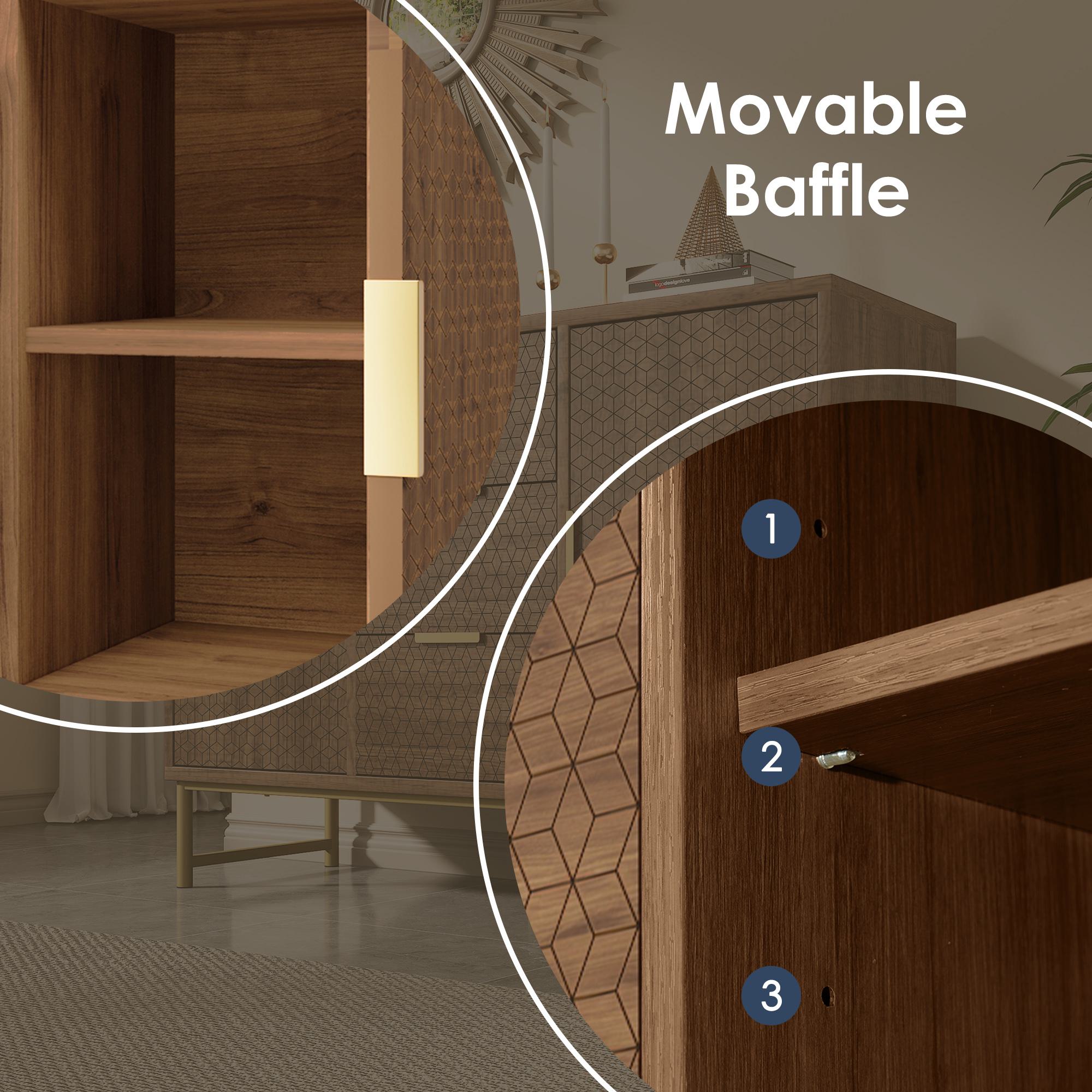 Embossed Design Sideboard Cabinet with 3 Drawers and 2 Doors, Adjustable Shelves, Anti-tip, Storage Cabinet, 120L x 40W x 75H cm, Walnut