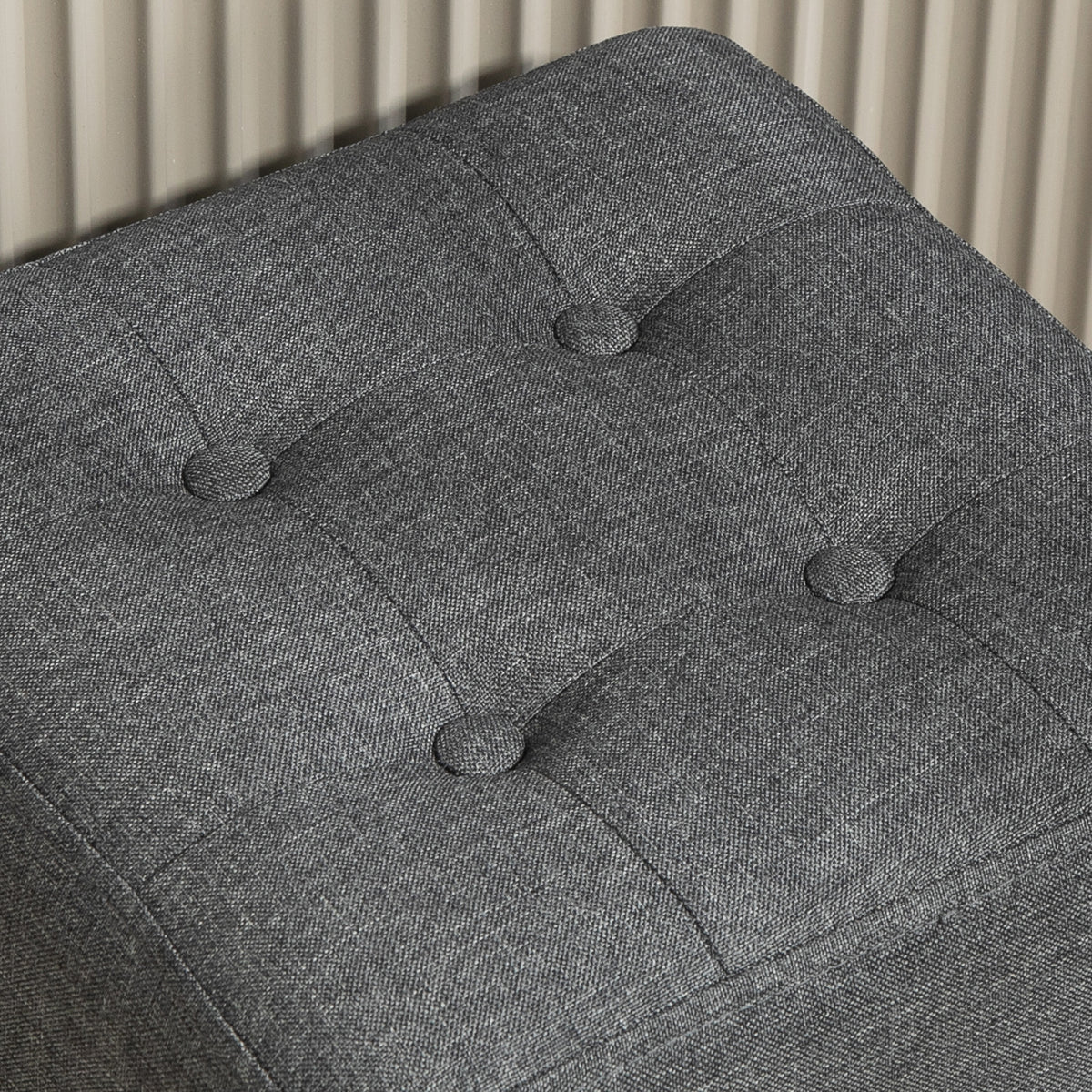 Square Small Ottoman Footstool with Side Pocket, Padded Linen Seat, Rubber Wood Legs, 35x35x35cm - Grey