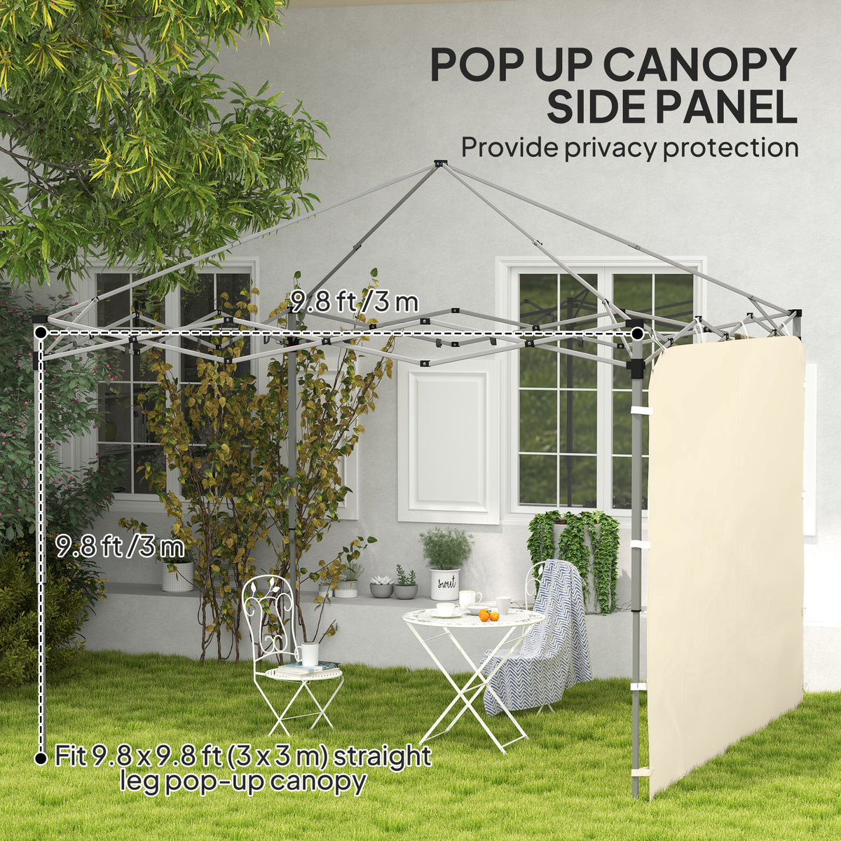 Replacement Gazebo Sidewall 195x295cm with Storage Pockets Oxford Fabric - Beige