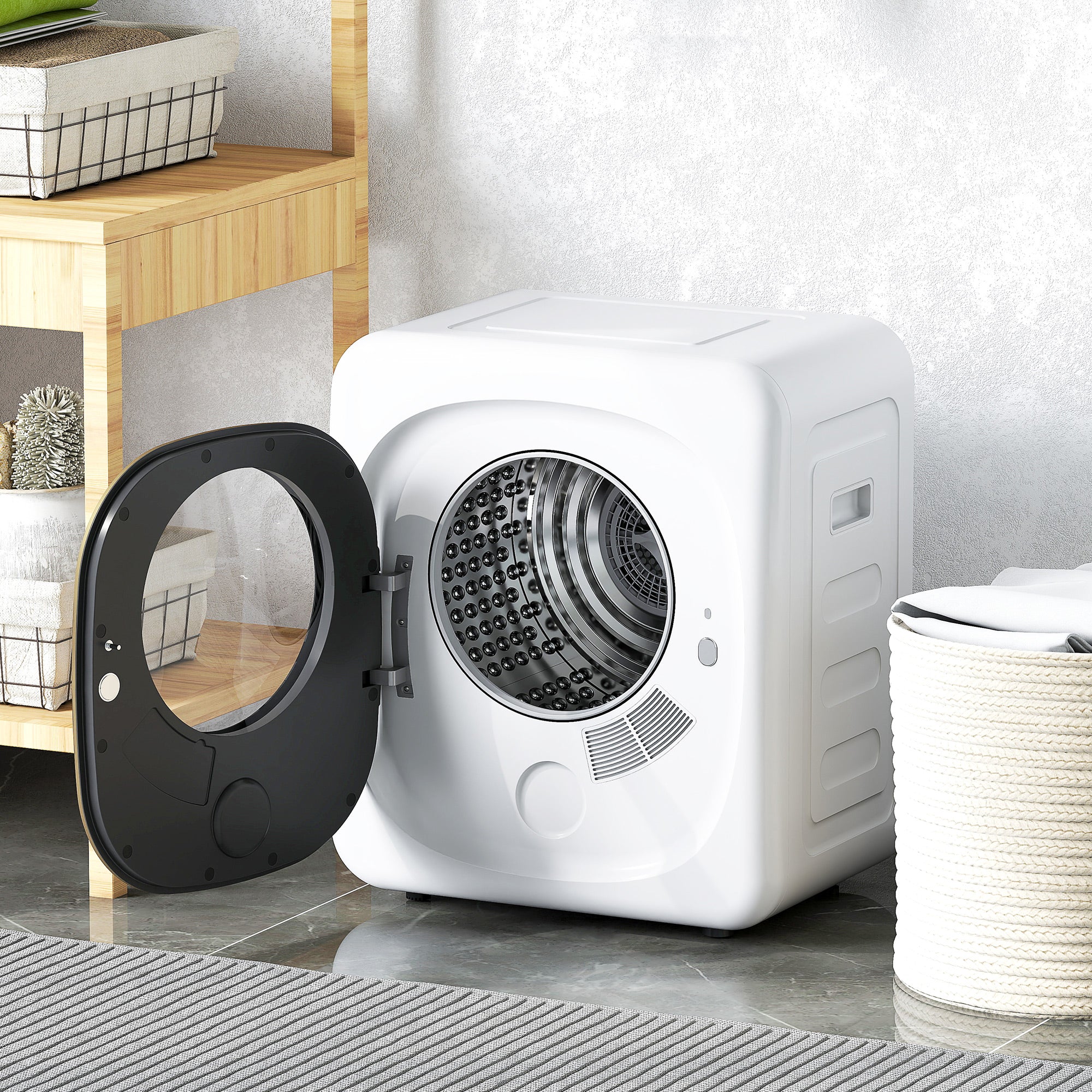 4kg Vented Tumble Dryer, 800W Compact Freestanding Front Tumble Dryer with 5 Drying Mode, Smart Sensor, Timer and Stainless Steel Tub, Wall-Mounted Portable Small Clothes Drying Machine, White