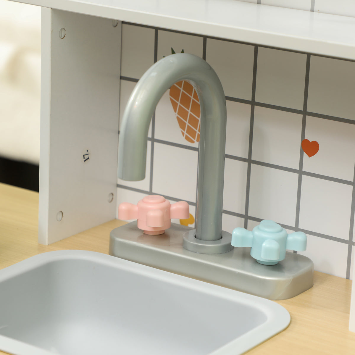 Toy Kitchen Playset with Hob, Sound & Light, Coffee Machine, Ice Maker, Microwave - White & Blue