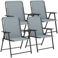 Folding Garden Chairs Set of 4, Outdoor Dining Chairs with Wide Texteline Seat, High Back and Armrests, Light Grey