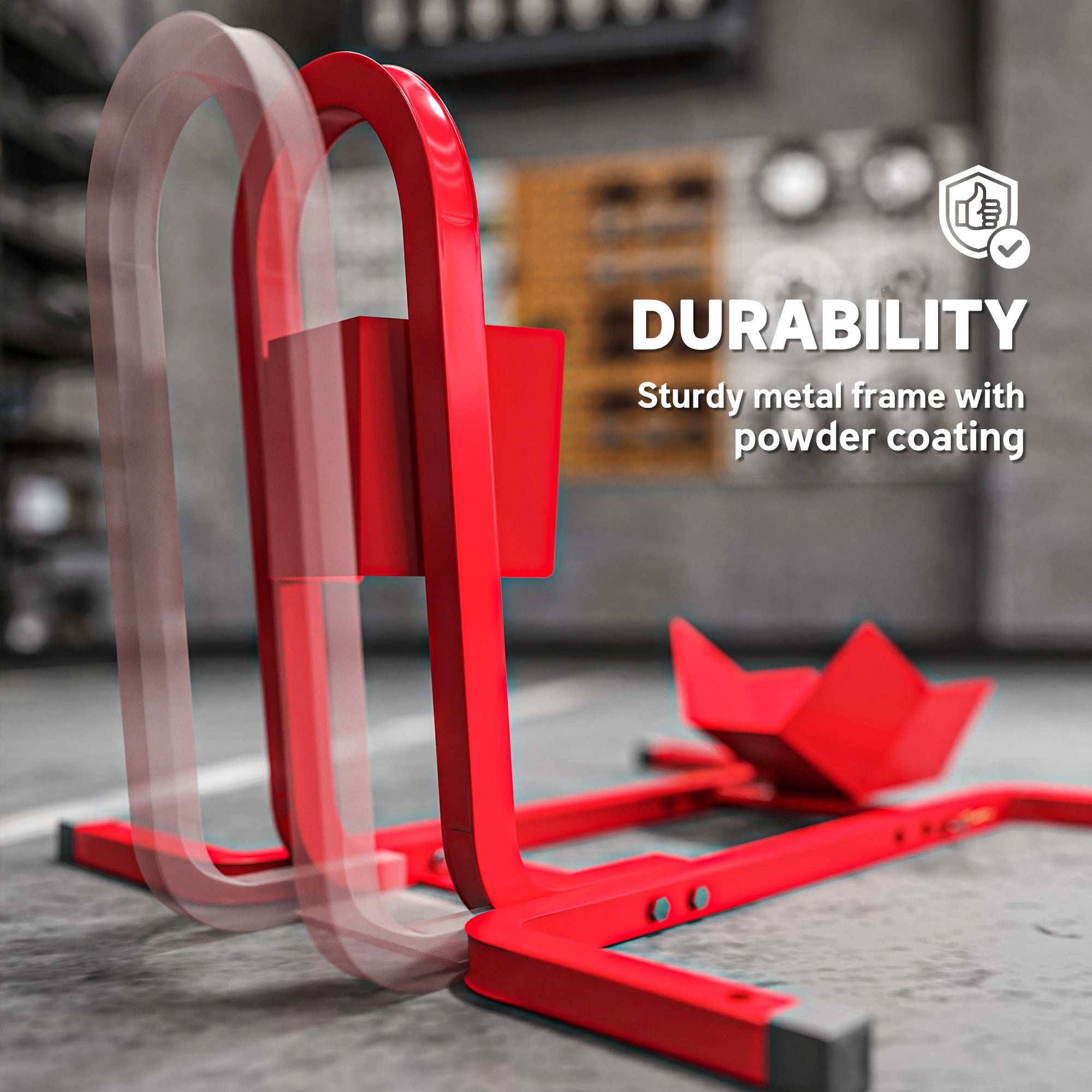 Metal Motorcycle Motorbike Wheel Chock Locking Stand System 17", 19", 21"/43, 48, 51 cm Front Wheels Steel Adjustable Fixing Tyre Holder Support