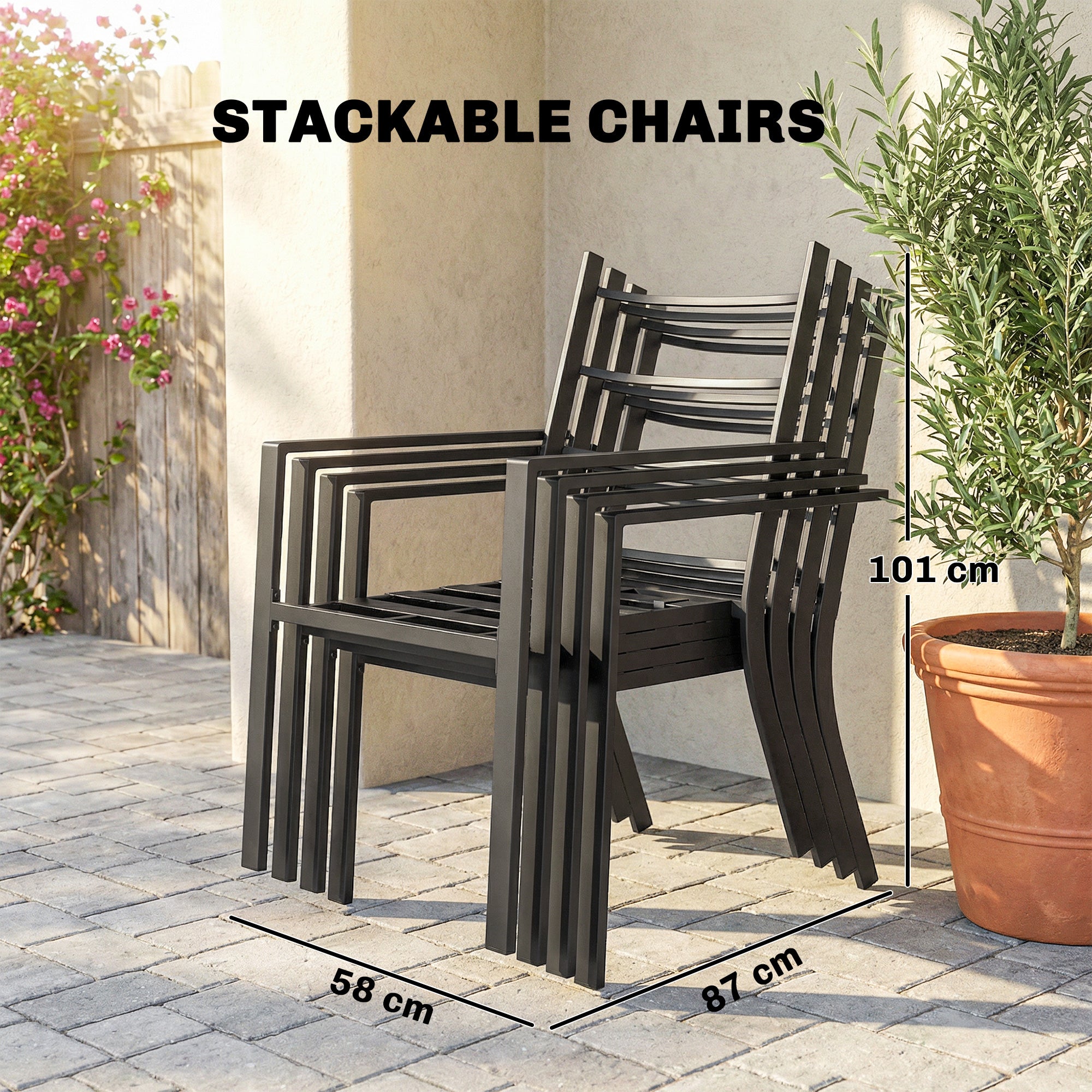 5 Pieces Outdoor Dining Set with Cushions, Garden Dining Set for 4 with Square Table and Stackable Chairs