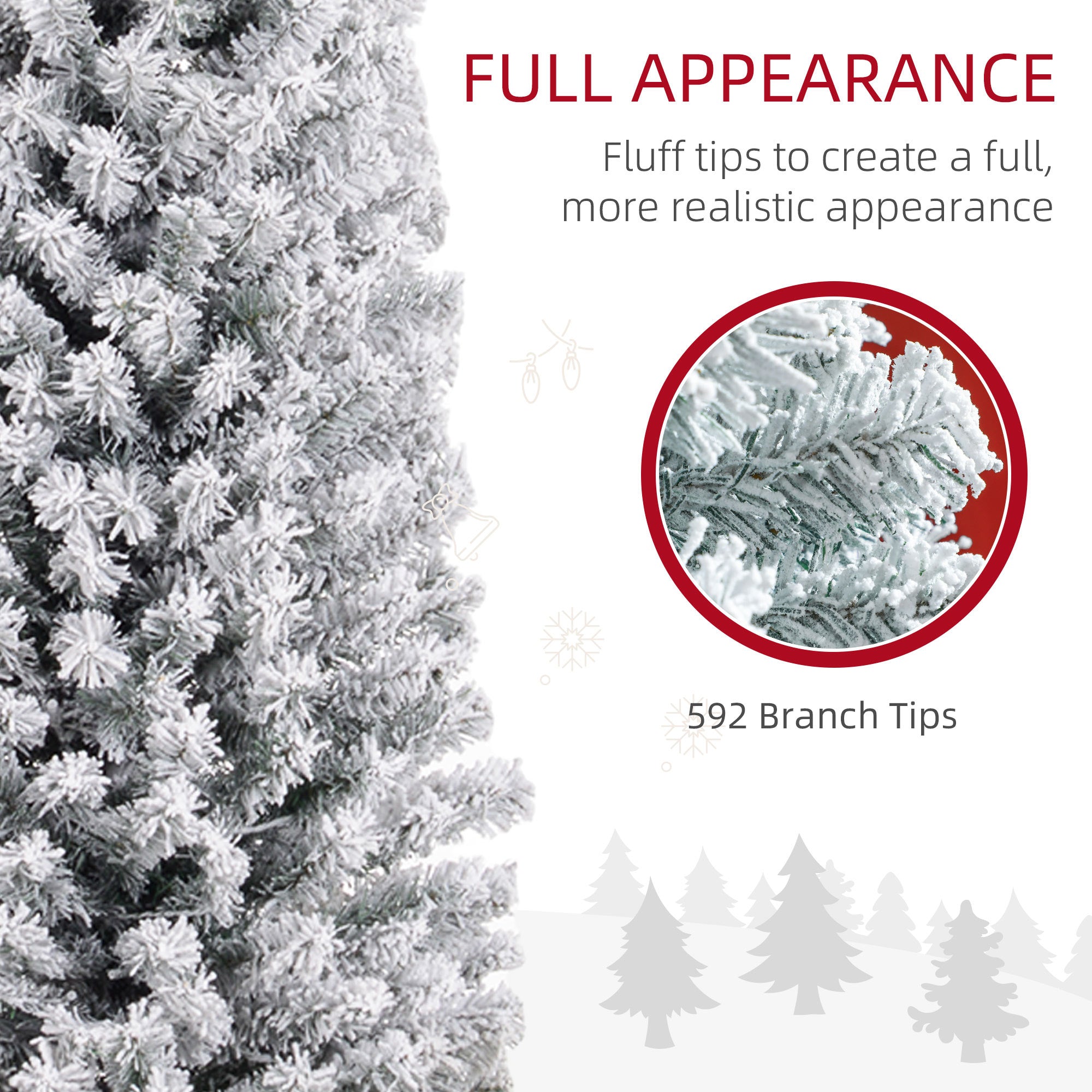 7' Artificial Prelit Christmas Trees Holiday Décor with Colourful LED Lights, Flocked Tips, Berry, Pine Cone