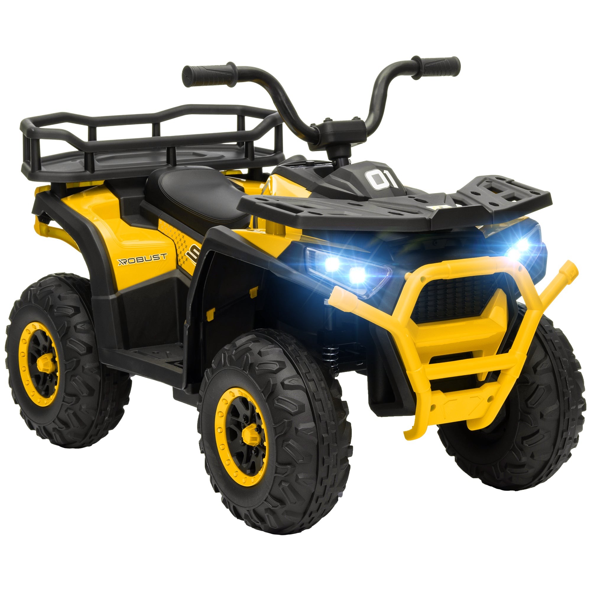 12V Kids Electric Ride on ATV, Battery Powered Quad Bike w/ Spring Suspension, Forward Backward, Storage Basket - Yellow