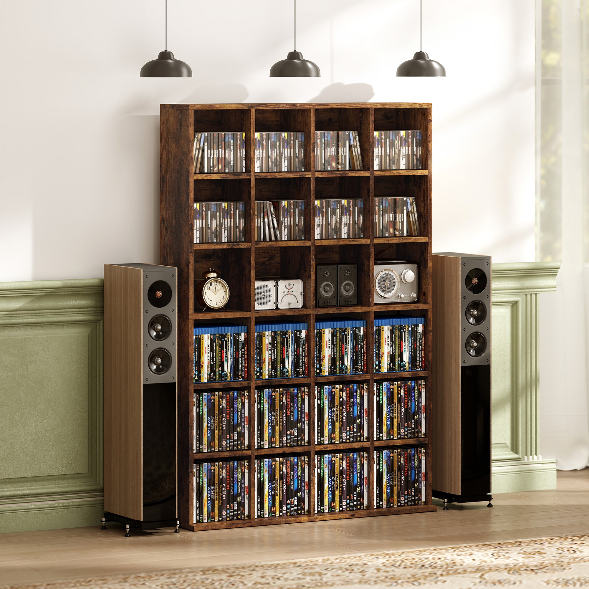 CD Storage Unit with Adjustable Shelves, 89 x 130.5 cm, Rustic Brown