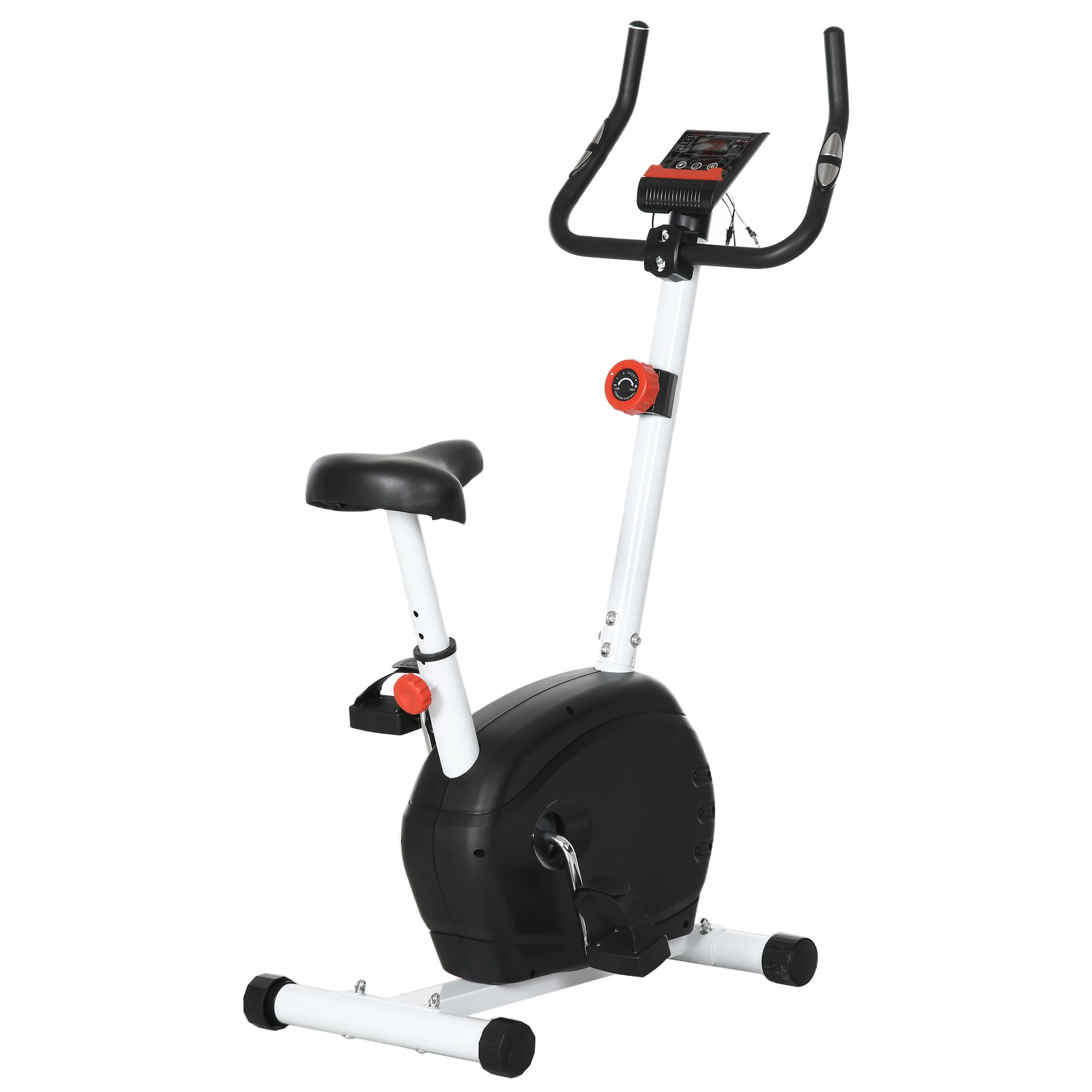 Quiet Exercise Bike with 8-Level Magnetic Resistance and Heart Rate Sensor, for Home Gym, White and black