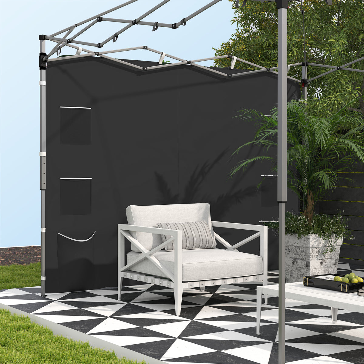 Replacement Gazebo Sidewall 195 x 295 cm with Storage Pockets - Black