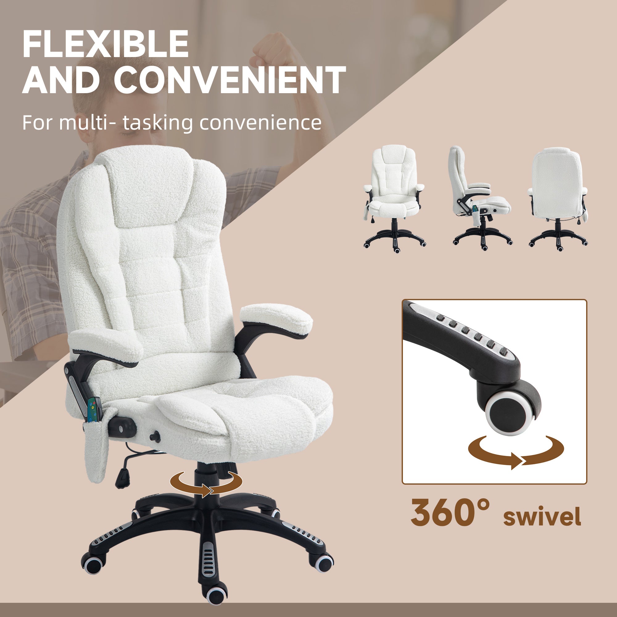 Boucle Six-Point Massage Office Chair - White