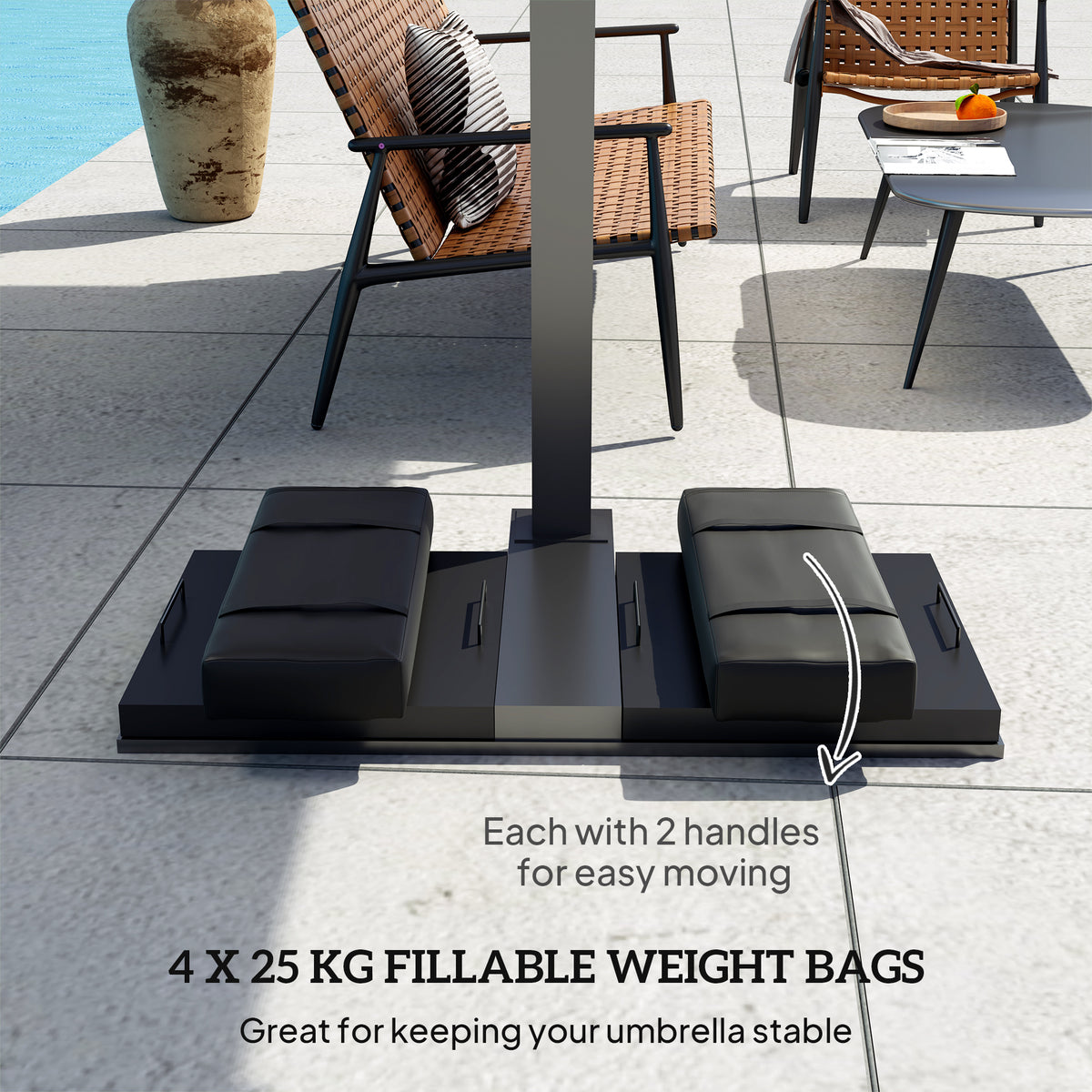 Set of 4 Parasol Weight Bags 25kg Fillable Sandbags with Handles - Black