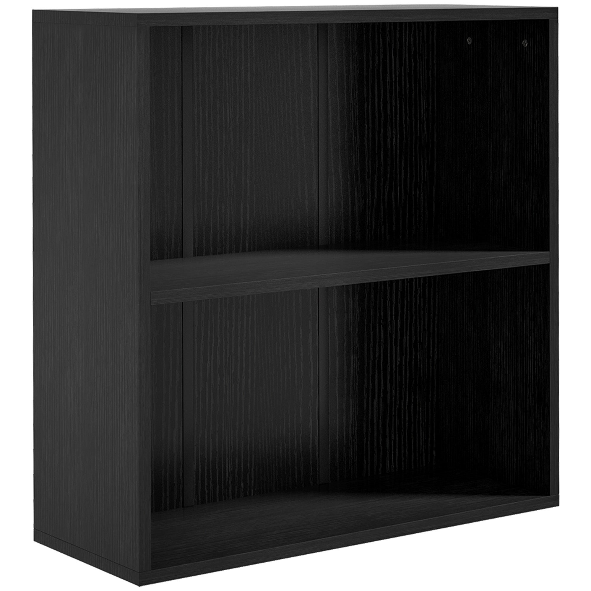 2 Tier Bookshelf, Low Bookcase with Adjustable Shelf, 2 Compartments for Home Office, Living Room, Study, Black