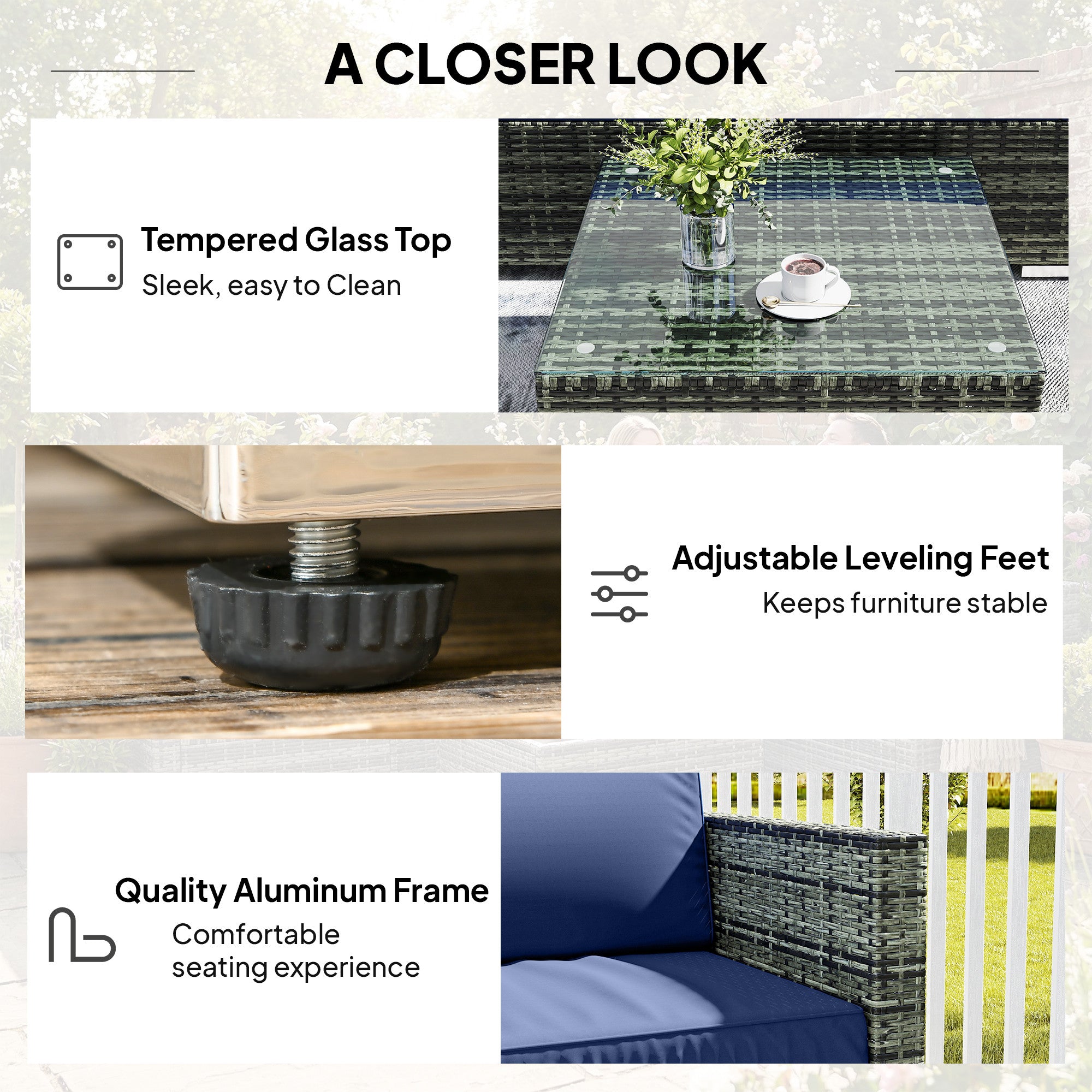 Four-Piece Rattan Sofa Set - Blue