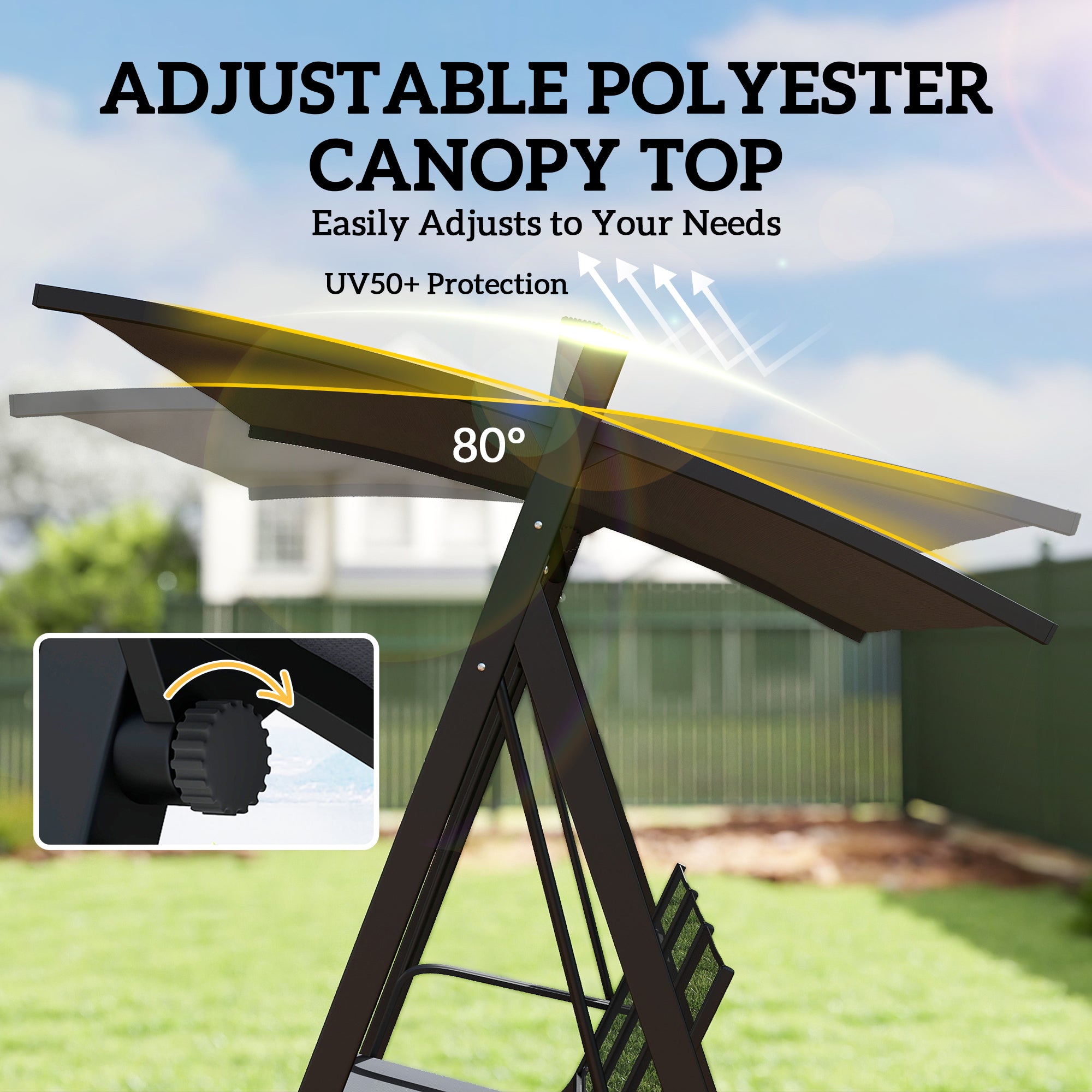3 Seater Swing Chair, Garden Swing Bench with Adjustable Tilting Canopy, Breathable Mesh Seat 360 kg Capacity, Grey