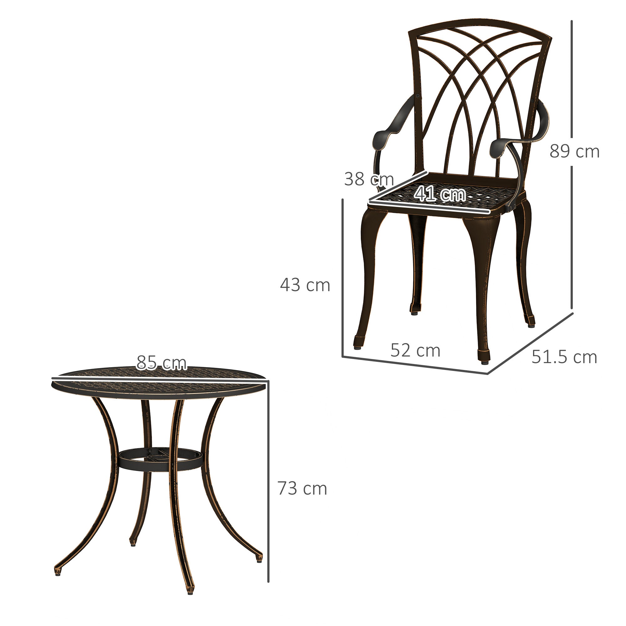 5 Piece Cast Aluminium Garden Dining Set with Parasol Hole - Bronze Tone