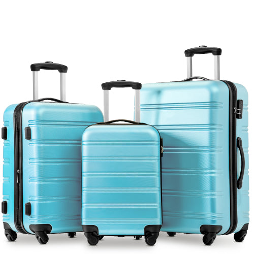24" 4-Wheel ABS Hard Shell Travel Trolley Suitcase with Extendable Function, Luggage with Secure Lock, 45L × 28W × 69H cm, Skyblue