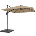 2.4 x 2.4 m Cantilever Parasol with Umbrella Weights, UPF50+ Offset Outdoor Umbrella w/ Easy Tilt Adjustment, Khaki
