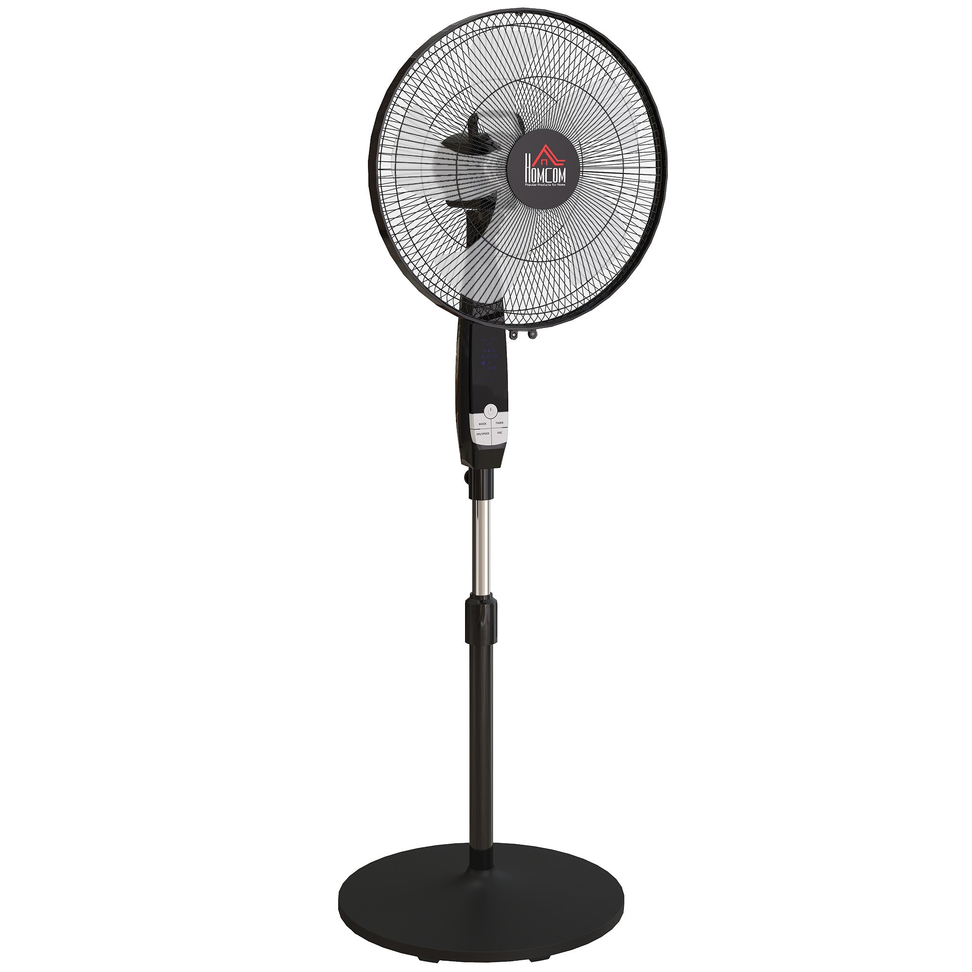 40 cm Pedestal Standing Floor Fan, Oscillation Cooling Fan with Remote Control, Black