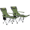 Set of 2 Reclining Folding Camping Chair w/ Detachable Footrest, Storage Bag, Cup Holder & Headrest, Lightweight Portable Camp Chair for Beach, Picnic, Olive Green and Grey