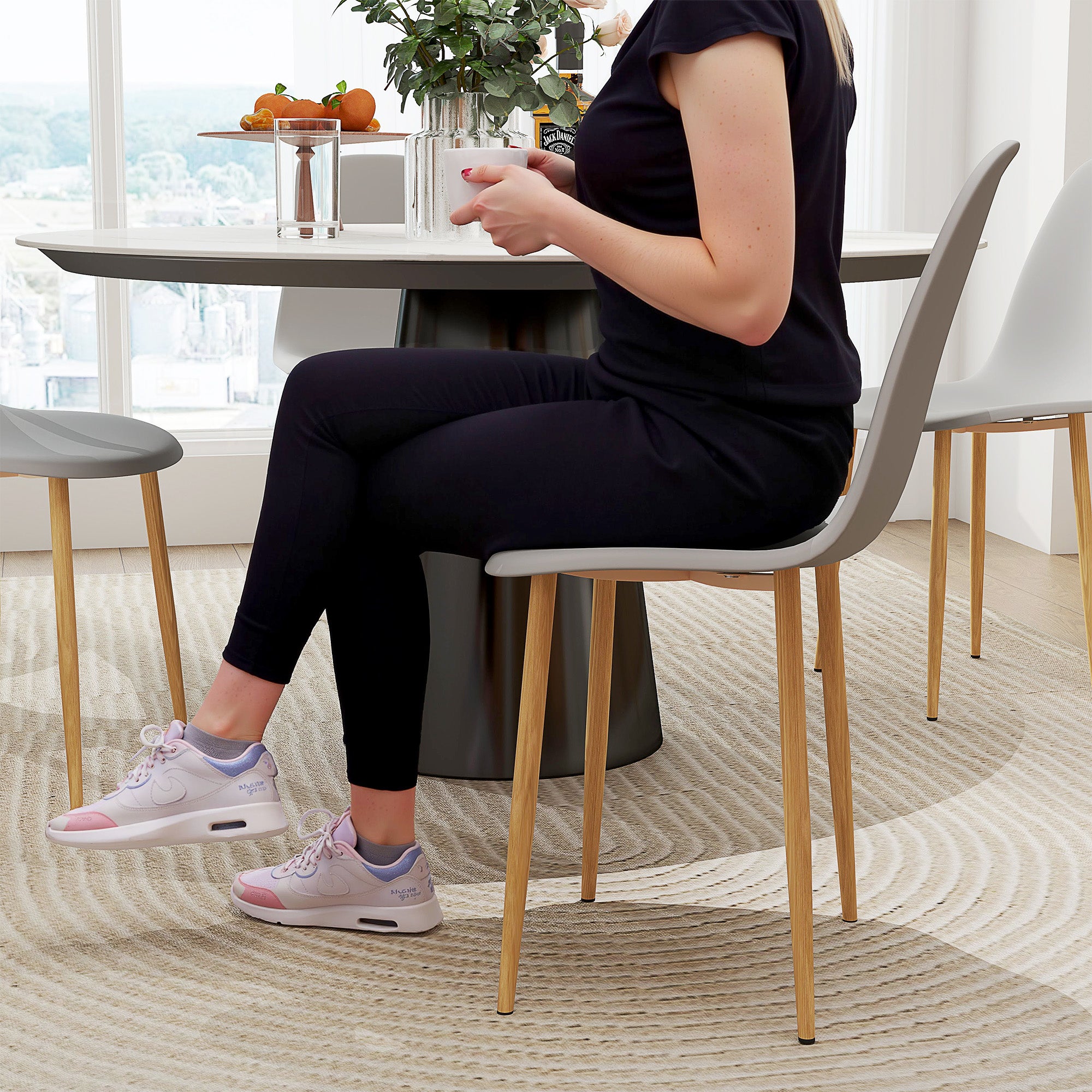 Modern Dining Chairs Set of 4, Kitchen Chairs with Backrest and Steel Legs for Dining Room, Living Room, Grey