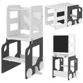 Toddler Step Stool, 4 in 1 Standing Tower, Foldable Toddler Step with Safety Rail, for Kitchen, Bathroom, Grey