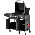 3 Burner Gas BBQ Grill with Side Burner and Storage Cabinet - Black