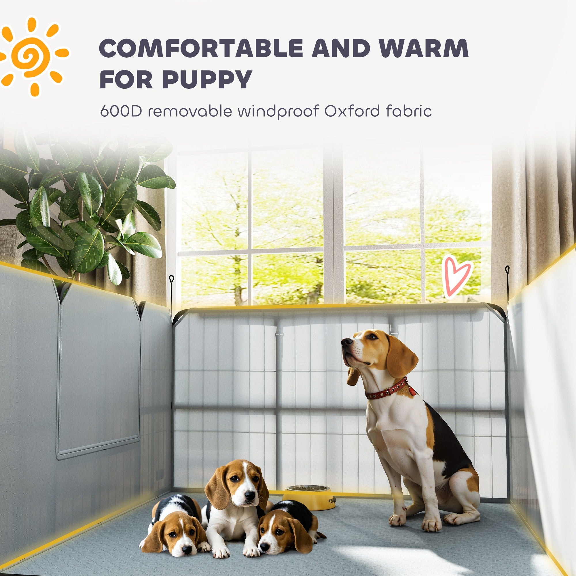 Steel Dog Whelping Box with Washable Pad and Windproof Cloth for Small & Medium Dogs 102x102x60cm - Black