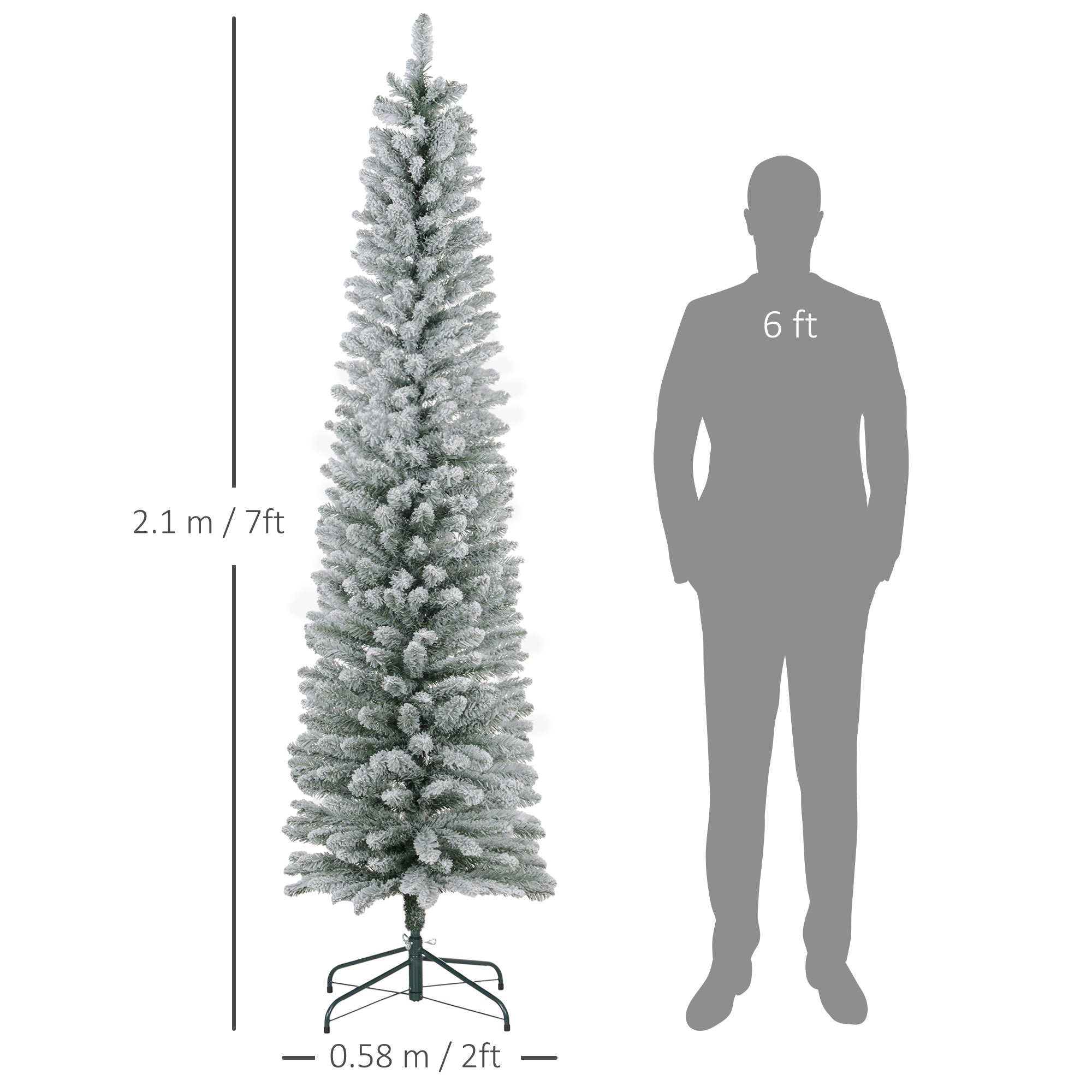 7ft Artificial Snowy Pencil Christmas Tree - Green