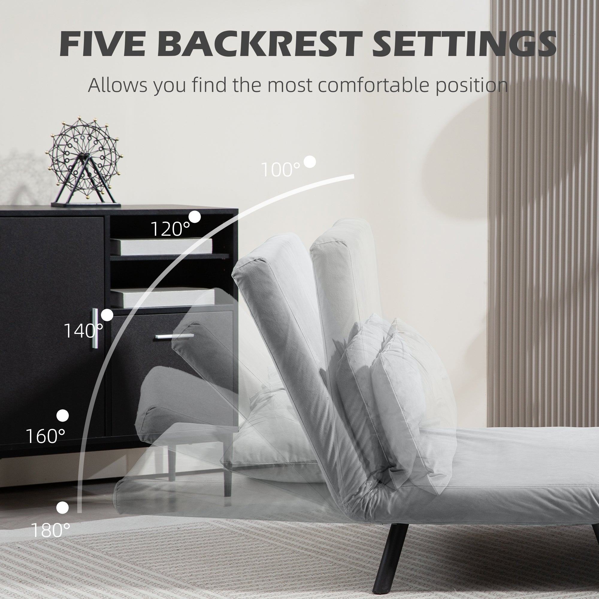 4-in-1 Velvet-Feel Double Sofa Bed with Pillows - Light Grey
