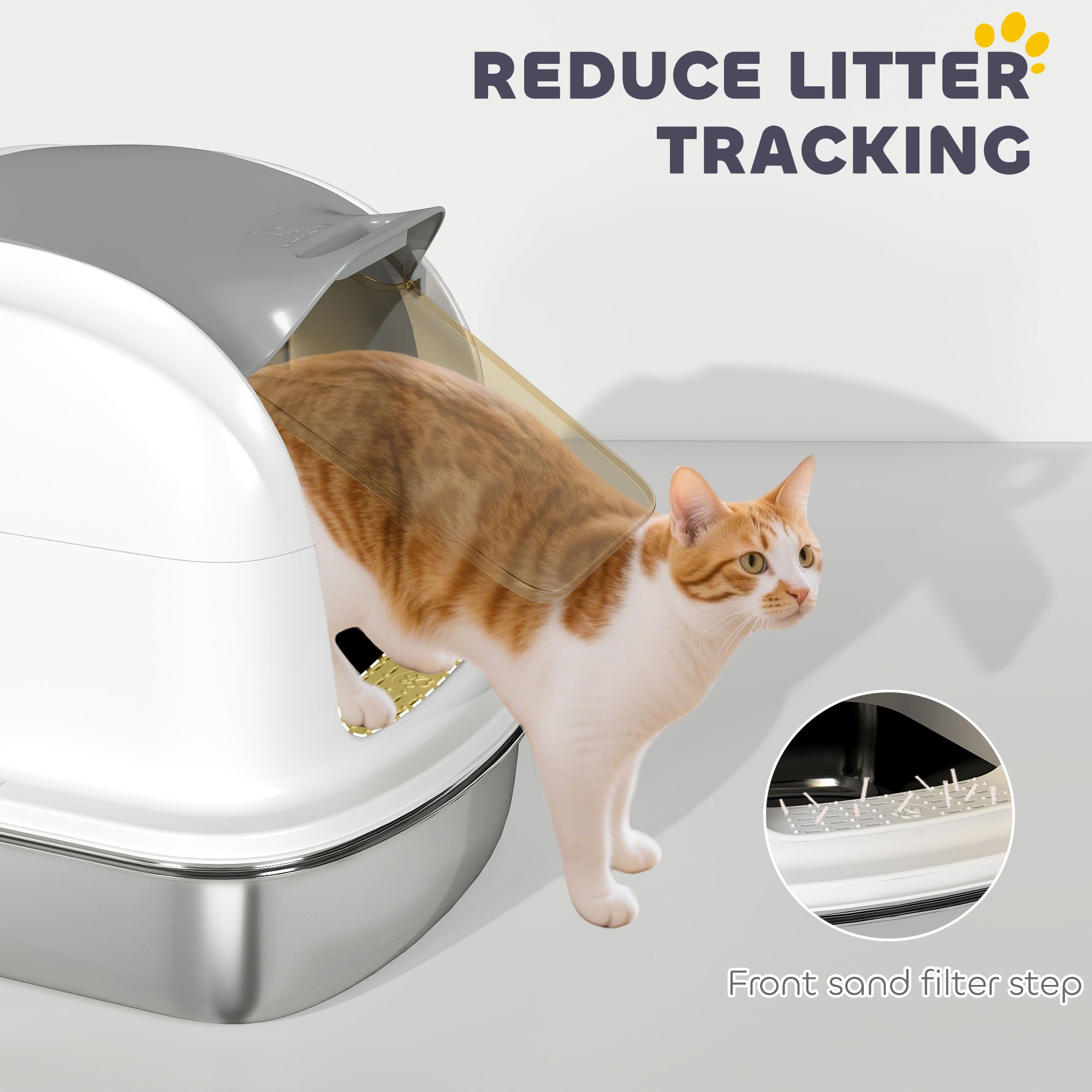 Stainless Steel Cat Litter Box with Lid, for Cats, Enclosed Cat Litter Box with Flip Cover, Scoop