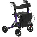 Folding Rollator Walker with Seat, Backrest, Dual Brakes, Adjustable Handle & Storage Bag for Seniors - Purple
