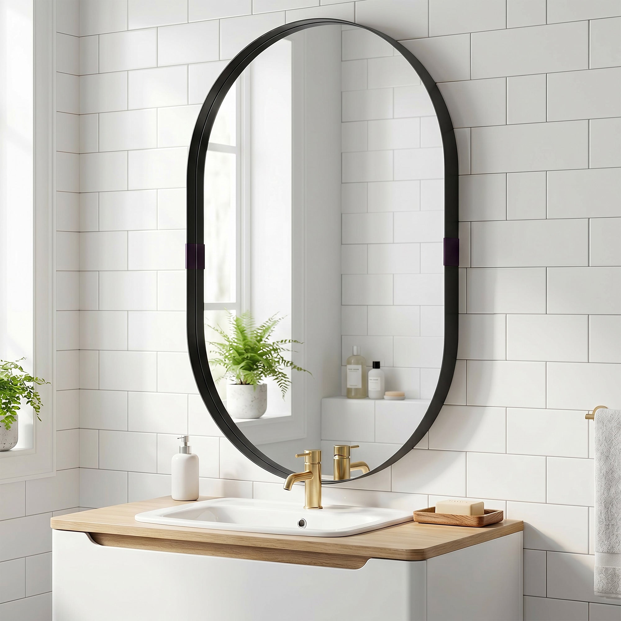 Wall Mirror, Bathroom Mirror with Elevated Aluminium Alloy Frame, 60 x 90 cm, Black