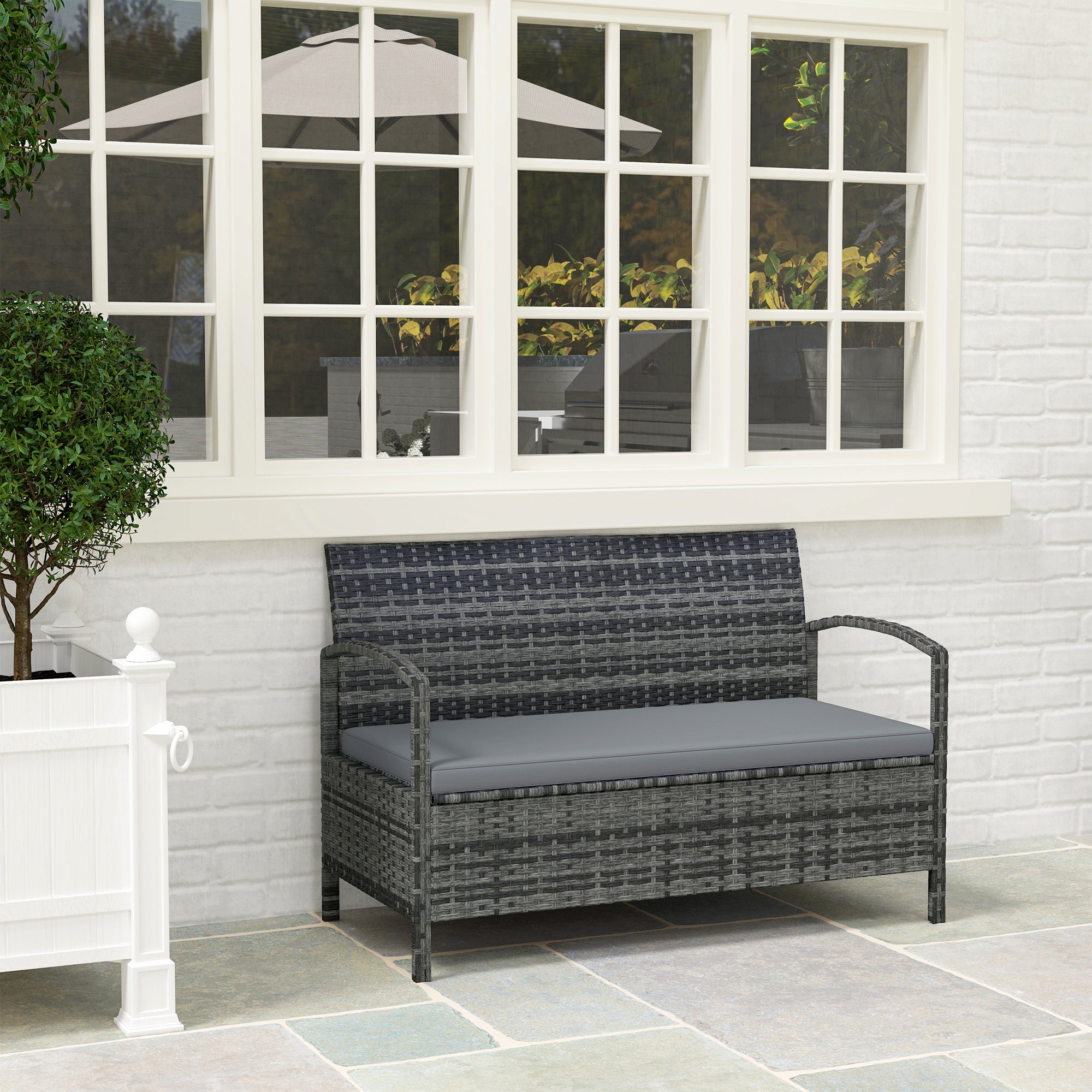 125L Garden Storage Bench with Cushion - Grey