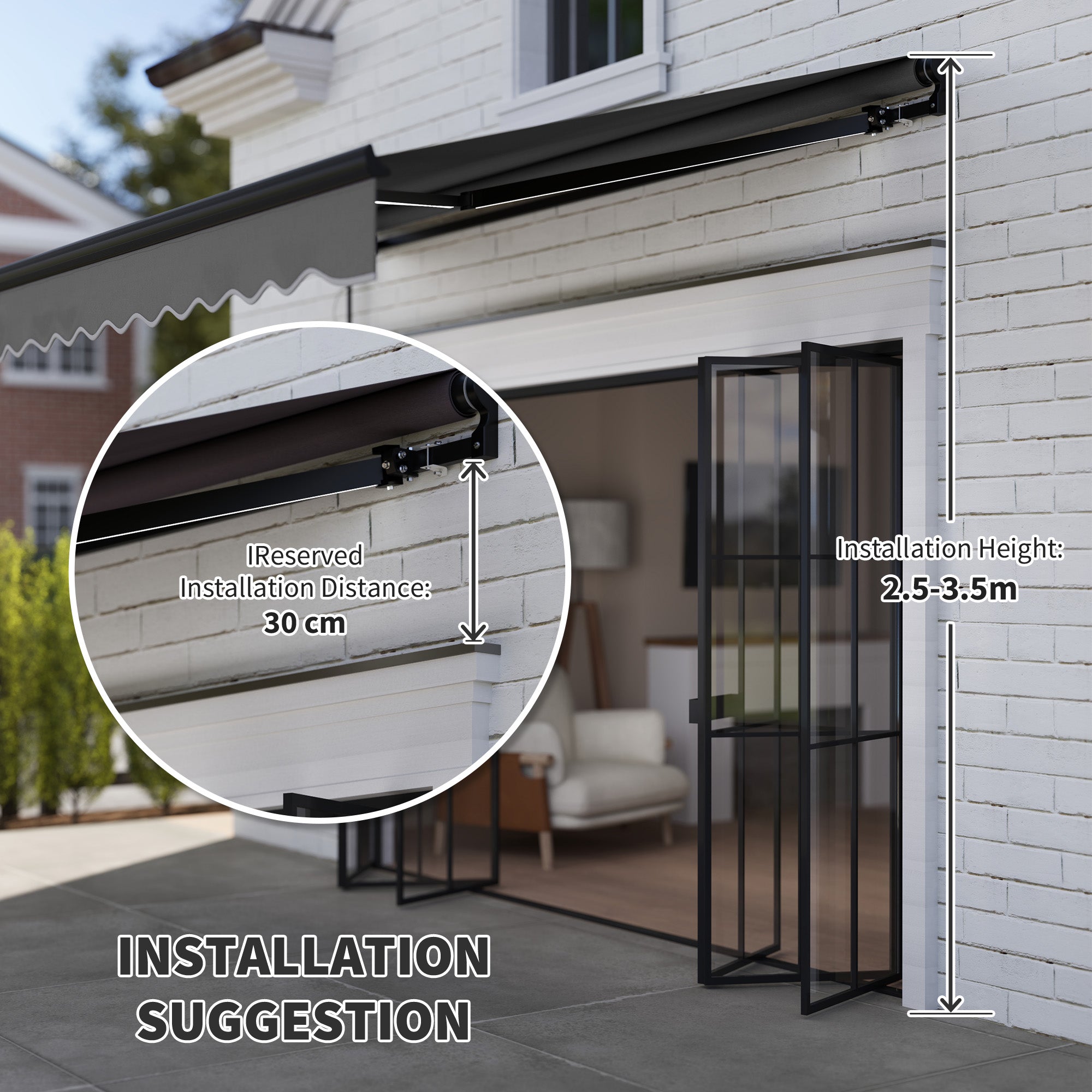 3 Metre Electric Retractable Awning with LED Light & Remote Control - Dark Grey