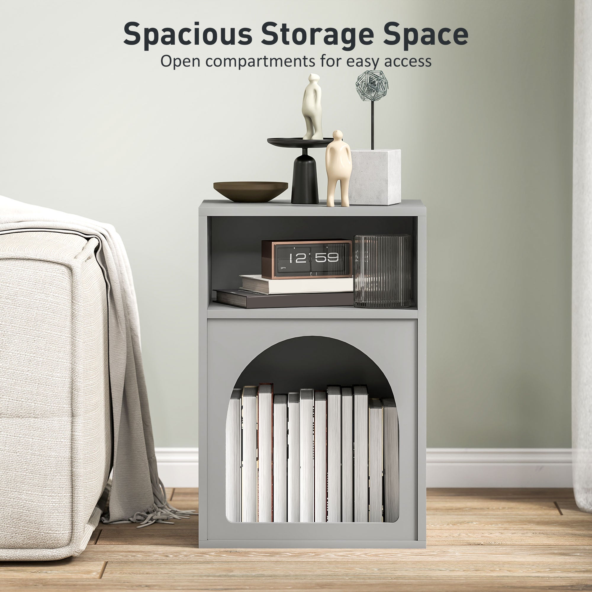 Bedside Table with 2 Open Compartments - Grey